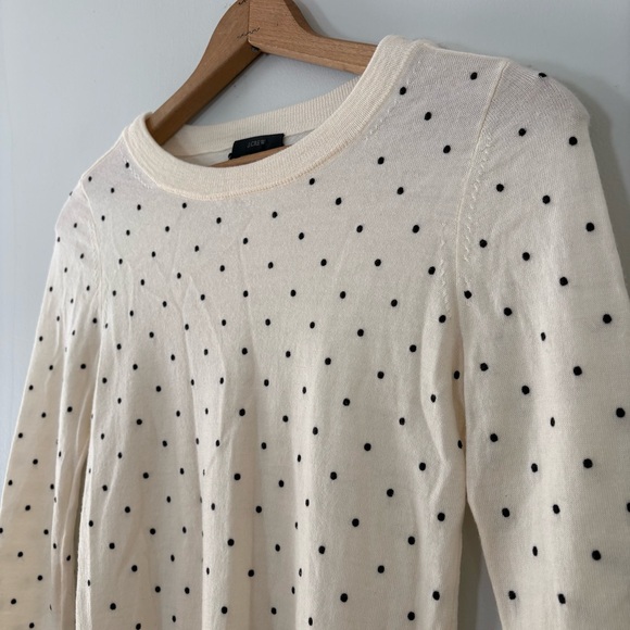 J.Crew Merino Wool Polka Dot Sweater Cream Ivory Crewneck Lightweight Sz XS - Picture 2 of 9